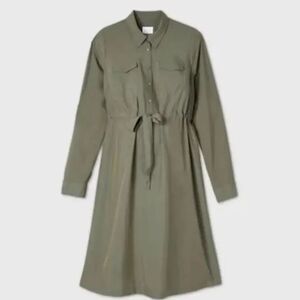 Chic NWT Isabel Maternity Olive Green Cinch Waist Tie Front Popover Dress